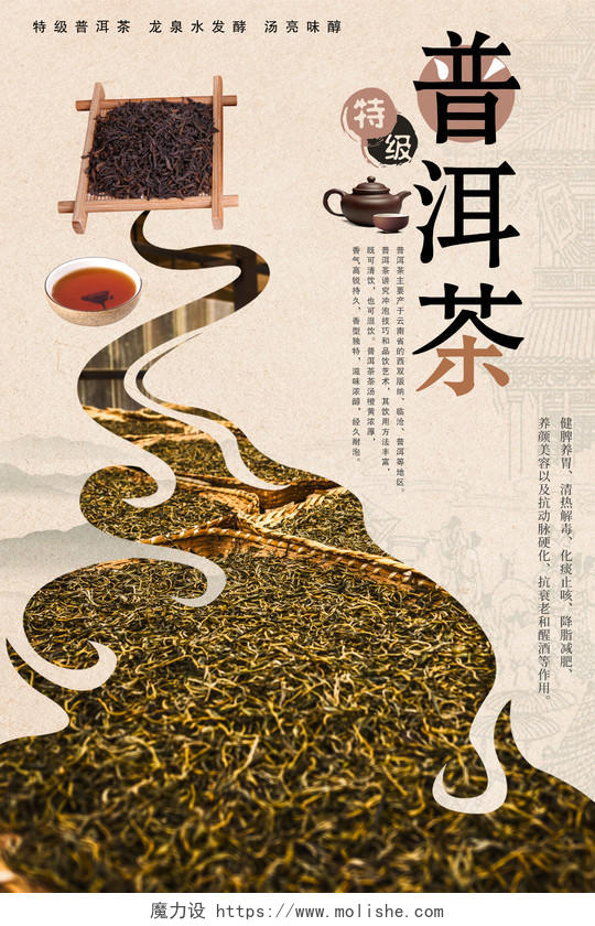 中国风特级普洱茶茶叶宣传海报